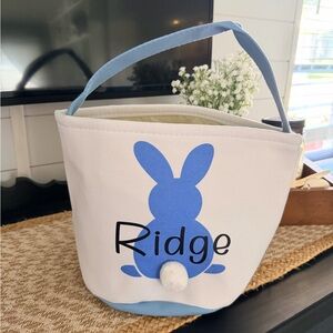 Monogrammed Blue and White Bunny EASTER BASKET, RIDGE, JETT -NEW